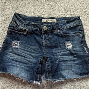 Wet Seal Dark Blue Distressed Jean Shorts